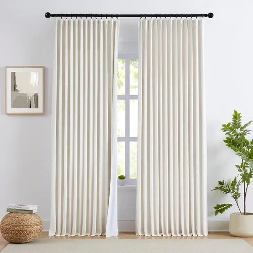 Vista 16 de Blue Pinch Pleated Linen Blend Full Blackout Curtains 84" Living Room 2pcs Azul