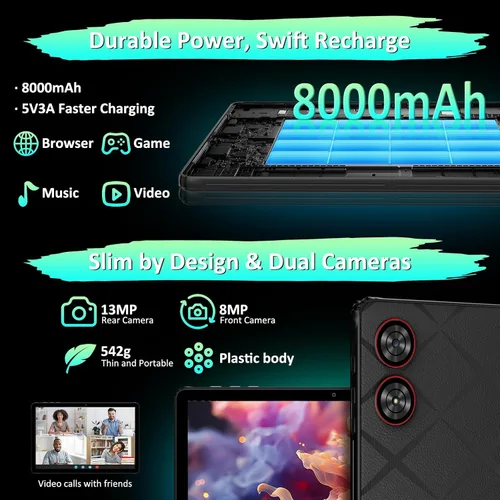 Vista 6 de TOPWAH - Tableta Android de 11 pulgadas con teclado, 36 GB de RAM + 256 GB de ROM (expansión de 1 TB), tabletas de pantalla ISP 2K, 8000 mAh, T606