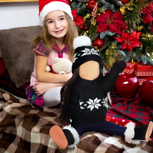 Vista 4 de Bencailor 6 piezas de ropa y accesorios de Navidad para muñeca de 18 pulgadas, conjunto de ropa de invierno con suéteres, pantalones, sombreros Negro