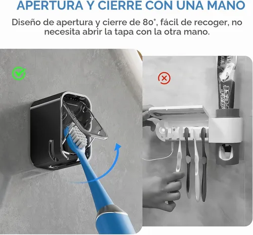 Vista 4 de MOPMS Soportes para cepillos de dientes de una sola ranura montados en la negro - 1pc
