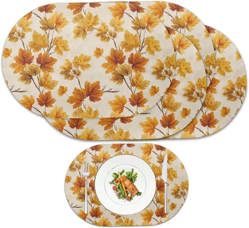 Vista 46 de Autumn Placemats Set of 2 Waterproof Wipeable 12X18 Inch Faux Leather Non Slip Heat Resistant Mats for Thanksgiving Dinner Outdoor Decor