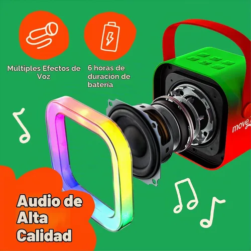Vista 5 de Move2Play, Máquina de karaoke de Navidad Banda sonora festiva y efectos de voz Incluye 2 micrófonos Reproductor de música inalámbrico