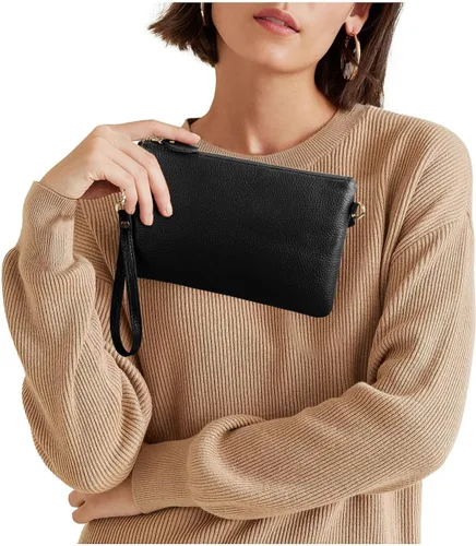 Vista 3 de YALUXE Cartera de mano de piel auténtica para mujer con correa cruzada
