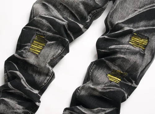 Vista 3 de Jeans elásticos ajustados para hombre, jeans ajustados rasgados para hombre, pierna recta, cómodos, cintura flexible, pantalones de mezclilla tipo