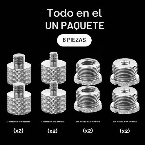 Vista 6 de IXTECH Juego de Adaptadores para Soporte de Micrófono - Kit de 8 Piezas de Adaptadores de Trípode de Metal - 5/8 Hembra a 3/8 Macho y 1/4 Hembra a 9