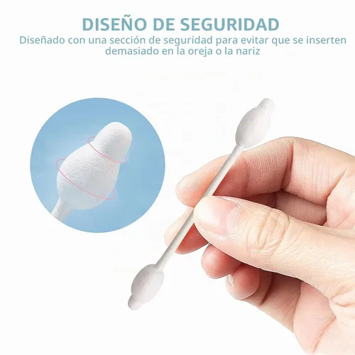 Vista 2 de Hisopos de algodón de seguridad para niños con puntas grandes para recién nacidos, bebés, niños, capullos de algodón con barra de papel