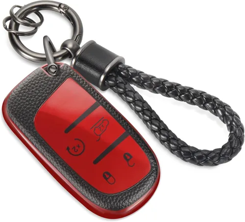 Vista 15 de para llavero de Cadillac con funda de TPU con superficie granulada y cuerda trenzada metálica, funda de llavero mejorada para 2020 en adelante CT4