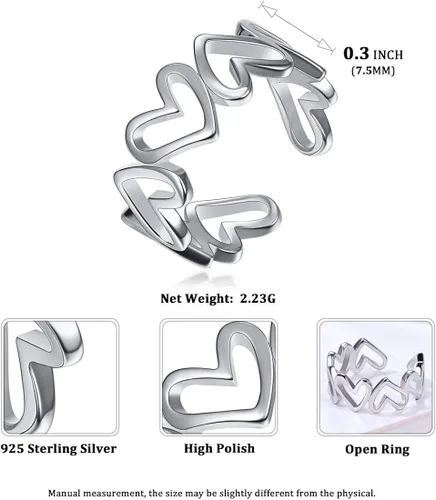 Vista 4 de ChicSilver 925 Sterling Silver Ring Minimalist Teardrop High Polish Tarnish Resistant Comfort Fit Open Adjustable Ring for Women(with Gift Box)