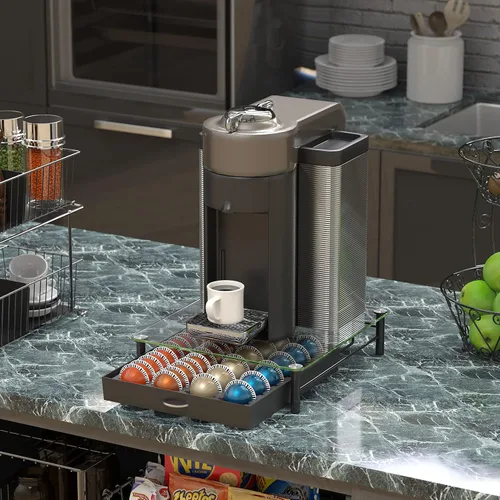 Vista 2 de Deco Brothers cajón de almacenamiento con soporte para cápsulas Nespresso vidrio templado, VertuoLine
