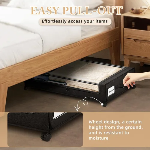 Vista 4 de Almacenamiento debajo de la cama con ruedas, paquete de 2, contenedores de almacenamiento debajo de la cama XXL, almacenamiento de zapatos debajo