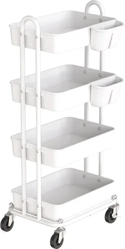 Vista 7 de Simple Houseware - Carro multiusos rodante de 3 niveles con cubos colgantes, color Rojo Almacenamiento para baño, cocina, oficina, sala