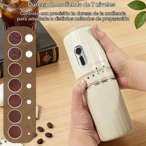 Vista 2 de Molinillo de café eléctrico portátil, molinillo de café inalámbrico con 7 ajustes de molienda ajustables y filtro, apagado automático, carga tipo C