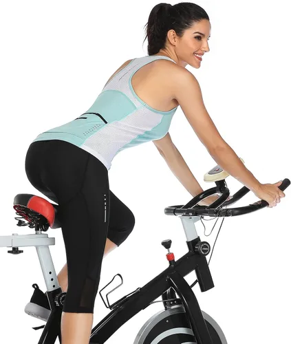 Vista 5 de Santic Camiseta sin mangas de entrenamiento para mujer, con espalda cruzada, atlética, con bolsillos, ciclismo, correr