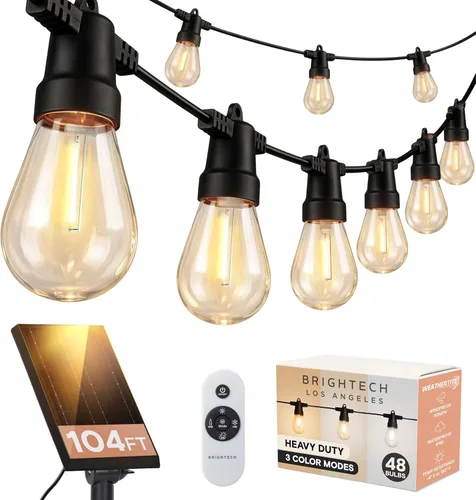 Vista 12 de Brightech Ambience - Cadena de luces híbridas para exteriores, doble enchufe y tira de luces LED impermeables con energía solar para exteriores, 27