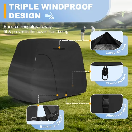 Vista 3 de Explore Land Funda impermeable para carrito de golf universal, compatible con la mayoría de marcas, para 2/4/6 pasajeros Fits for EZGO/Club