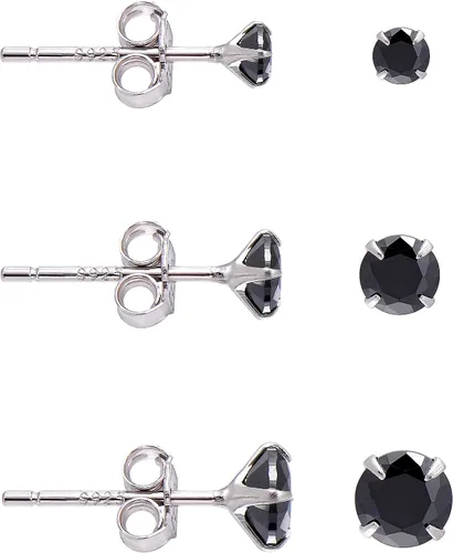 Vista 10 de Pendientes de plata de ley con circonita cúbica negra para mujer y hombre