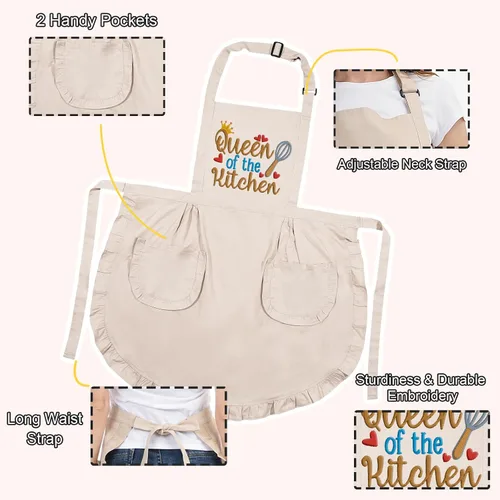 Vista 2 de Fairy's Gift Divertidos delantales de cocina para mujer con bolsillos, bonitos delantales bordados para hornear, reina de la cocina, Navidad