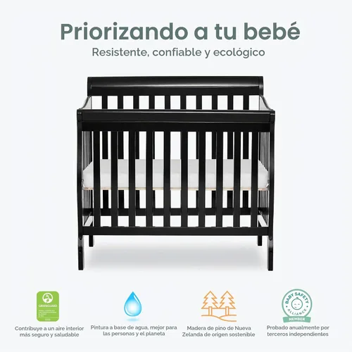 Vista 5 de Dream On Me Aden, Mini cuna convertible 4 en 1 en color negro, con certificado Greenguard Gold GREENGUARD Gold, ASTM/CPSC Compliant, BSA Verified