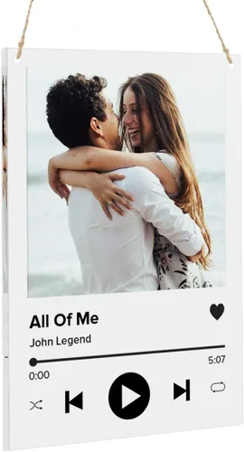 Vista 7 de PlaqueMaker Portada personalizada de acrílico transparente para álbum de música Spotify con foto y canción personalizadas (6 x 4 cuelgan con cordel)