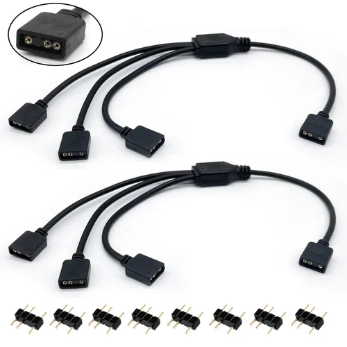 Vista 10 de Cable Divisor ARGB, Cable de Extensión Divisor RGB Direccionable de 1 a 2 Hembra a Hembra 5V 3 Pines Cable de Sincronización LED ARGB para Extender