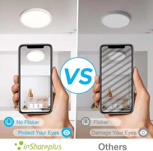 Vista 4 de inShareplus Lámpara de techo LED de 7 pulgadas, color blanco de 12 W (equivalente a 120 W) 5000 K, luces de techo blancas de montaje empotrado