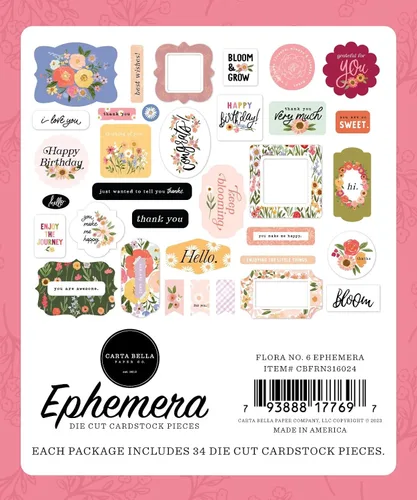 Vista 2 de Carta Bella - Cartulina Ephemera (33 unidades), diseño de flora nº 6, multicolor