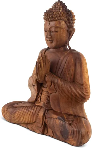 Vista 3 de G6 Collection Estatua de Buda sentado de madera de 8 pulgadas, escultura meditadora hecha a mano, decoración decorativa para el hogar, decoración
