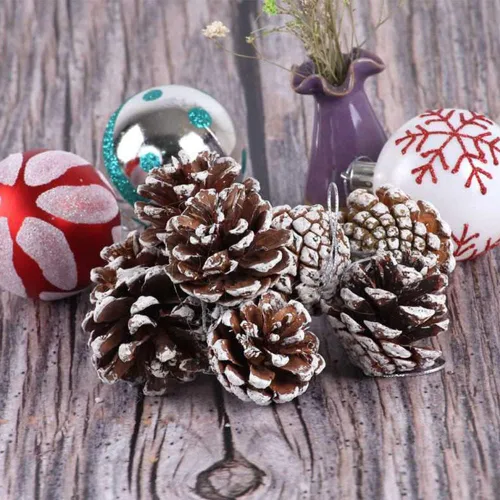 Vista 5 de Yahpetes 24 conos de pino de Navidad de 1.96 pulgadas con punta de nieve natural, decoraciones de piñas rústicas de Navidad para decoración y diseño