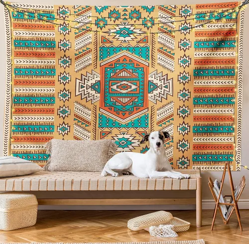 Vista 8 de Ambesonne Tapiz tribal, patrón de tribu secreta en estilo bohemio, decoración de tela para colgar en la pared para dormitorio, sala de estar