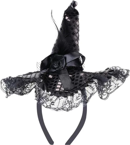 Vista 7 de Diadema de sombrero de bruja negra, accesorio de disfraz de Halloween