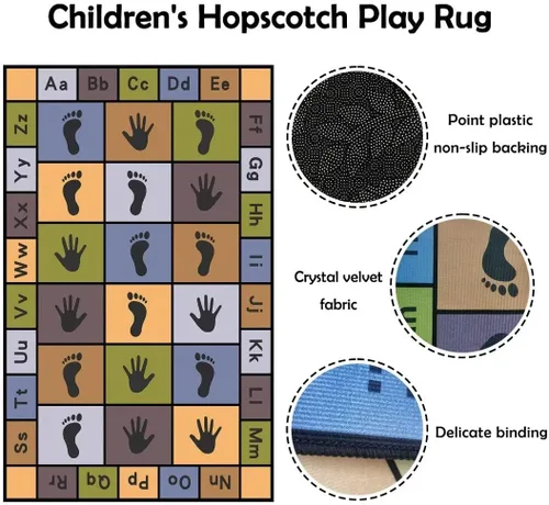 Vista 5 de Hopscotch - Alfombras de juego para niños, alfombra educativa del alfabeto ABC, sala de juegos, dormitorio, sala de estar, decoración de aprendizaje