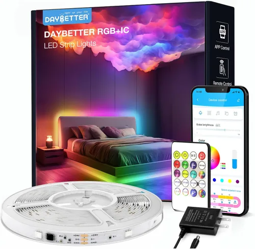 Vista 14 de DAYBETTER Tira de luces LED inteligentes de 100 pies con control remoto de aplicación, 5050 RGB para dormitorio, sala de estar, decoración