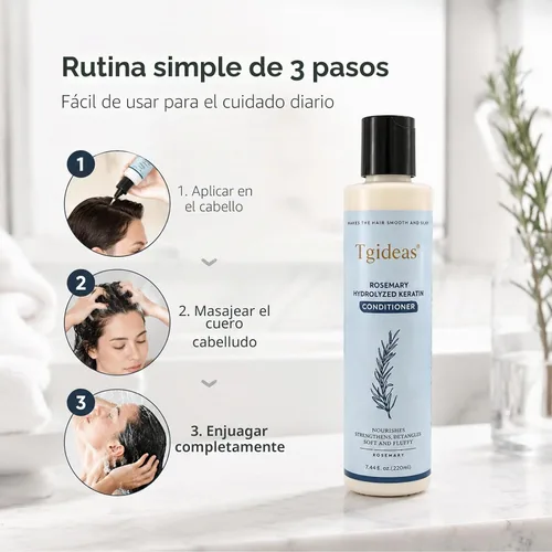 Vista 8 de Tgideas Acondicionador capilar de romero para mujeres y hombres, acondicionador desenredante e hidratante con infusión de queratina hidrolizada