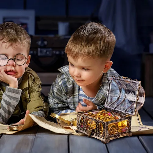 Vista 7 de Cofre del tesoro antiguo transparente para niños, almacenamiento pirata de plástico y caja decorativa
