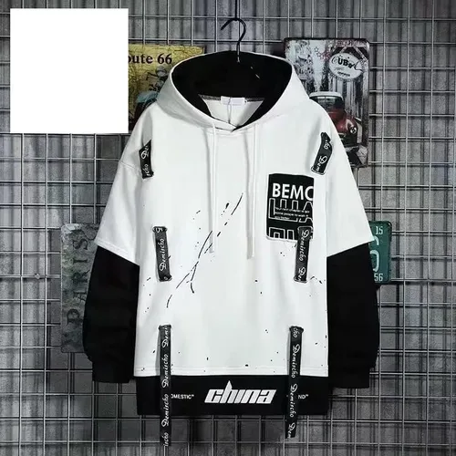 Vista 4 de Camiseta de manga larga con capucha para hombre de Corea de Primavera Otoño Harajuku para hombre