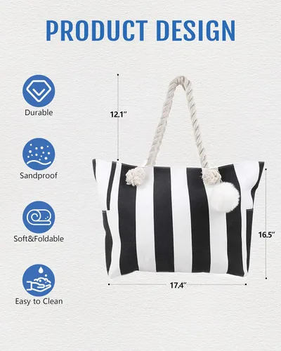 Vista 4 de Genovega Bolsa de lona grande para mujer, con bolsillos con cremallera, para natación, piscina, gimnasio, senderismo, picnic, viajes