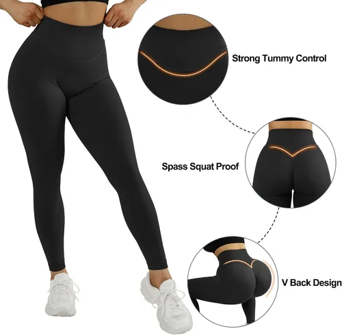 Vista 3 de MOOSLOVER - Leggings de entrenamiento levanta glúteos sin costuras, de cintura alta para mujer. Pantalones para yoga ajustados de compresión