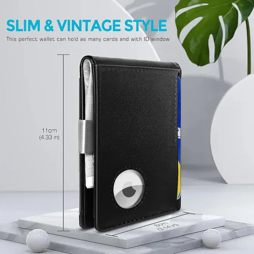Vista 4 de Meifei Funda de cuero genuino para hombre 11 tarjetas titular, Negro -, Sencillo