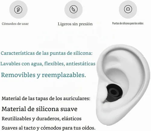 Vista 6 de Auriculares de silicona pequeños de repuesto para auriculares intrauditivos, puntas de goma, 10 pares (negro)