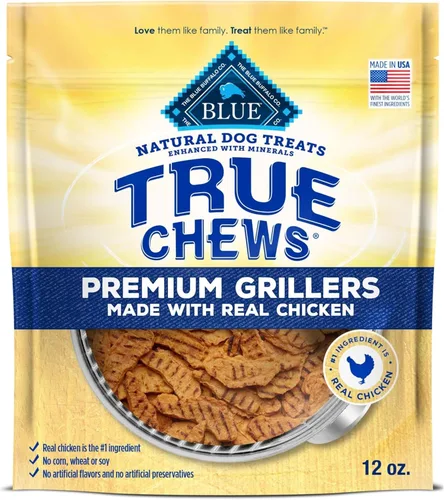 Vista 14 de Blue Buffalo True Chews Premium Grillers Golosinas Naturales para Perros, Pollo, Bolsa de 12 onzas Pollo real primero, tierno y sabroso, fabricado