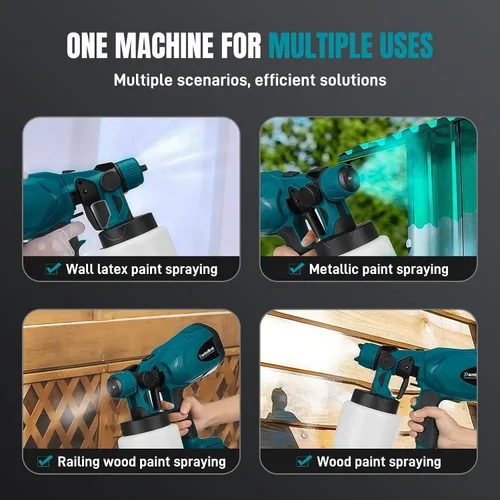 Vista 8 de Pulverizador de pintura inalámbrico: pistola de pulverización de mano HVLP con batería de litio de 21 V, 3 boquillas, 3 patrones, ideal