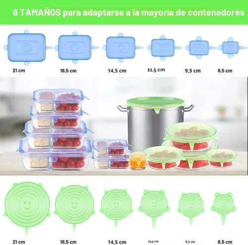 Vista 2 de Tapas elásticas de silicona para almacenamiento de alimentos en el refrigerador, paquete de 12 tapas de silicona, fundas reutilizables de silicona