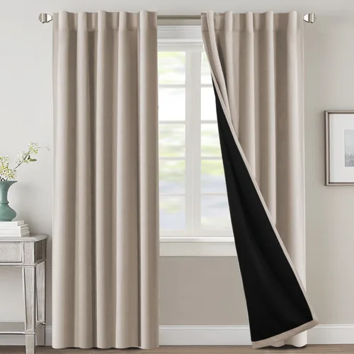 Vista 39 de H.VERSAILTEX Cortinas 100% opacas para dormitorio con forro negro, cortinas de oscurecimiento de habitación completa, con aislamiento térmico
