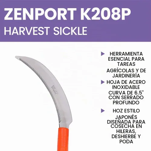 Vista 4 de Zenport K208P Hz de cosecha con mango de plástico, hilo ligero, hoja de acero inoxidable de 6.5 pulgadas, naranja