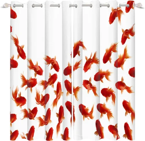 Vista 9 de Renaiss Cortinas de carpa para ventana, 29 pulgadas de ancho x 45 pulgadas de alto, pintura de tinta oriental, hojas de loto, lirio de agua negro