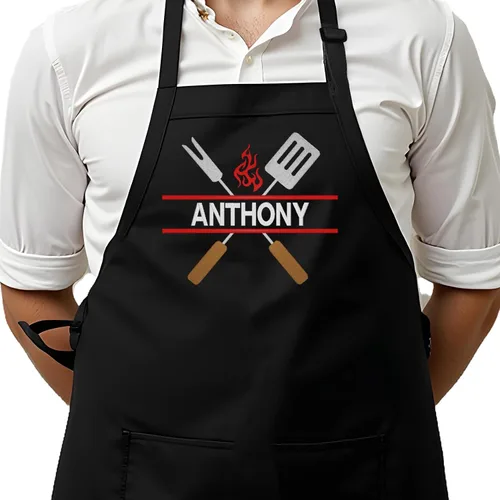 Vista 11 de Delantal de chef personalizado para hombres, diseño bordado personalizado, cocina profesional, barbacoa, parrilla, para papá, decorado en Estados