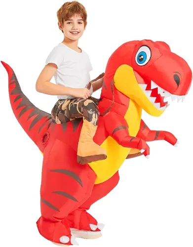 Vista 5 de GOOSH Disfraz inflable de dinosaurio para niños, disfraz de dinosaurio T-Rex para Halloween, fiesta de cosplay