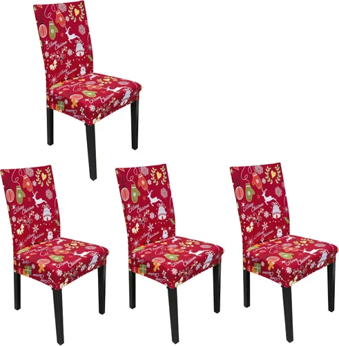 Vista 2 de 4 fundas protectoras de asiento para sillas de comedor con elastano y Navidad (4, estampado de decoración navideña)