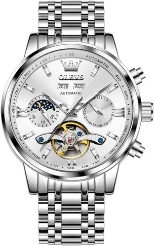 Vista 9 de OLEVS Automatic Watches for Men Luxury Skeleton Multi-Function Mechanical Watch Self Winding Date Waterproof Luminous Mens Watch