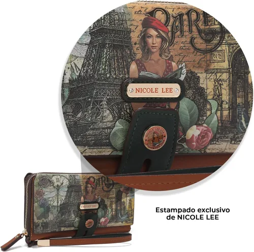 Vista 2 de Nicole Lee Cartera plegable con solapa y correa de muñeca desmontable, cartera de mano de noche, múltiples tarjeteros y ventanas de identificación